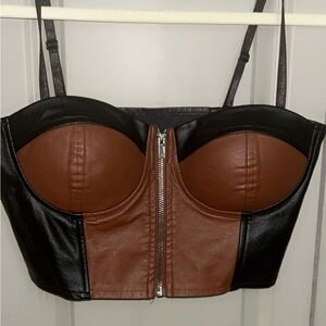 Black and Brown Faux Leather Bustier Top